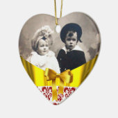 ELEGANT RED WHITE DAMASK RIBBON FOTOVORLAGE KERAMIKORNAMENT (Links)