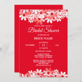 Elegant Red White Floral Bridal Shower Party Einladung