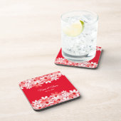 Elegant Red White Floral Name Getränkeuntersetzer (Rechte Seite)