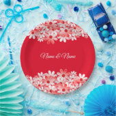 Elegant Red White Floral Name Party Pappteller (Party)