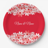 Elegant Red White Floral Name Party Pappteller (Vorderseite)