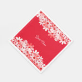 Elegant Red White Floral Name Party Serviette (Ecke)