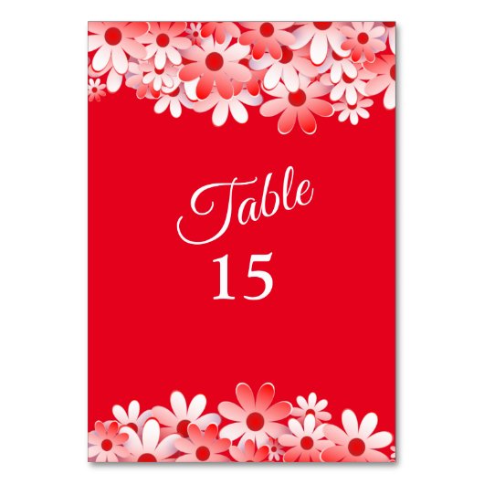 Elegant Red White Floral Party Tischnummer (Vorderseite)