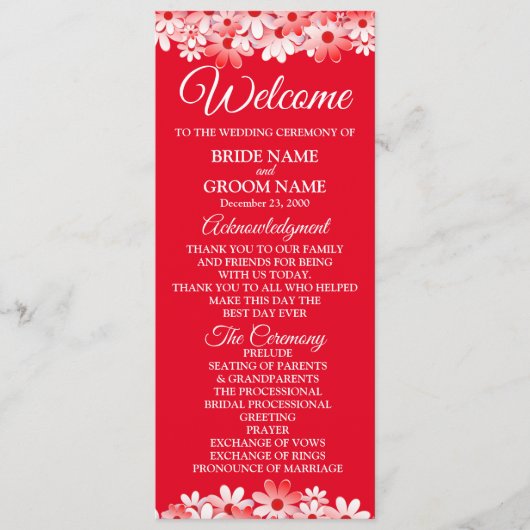 Elegant Red White Floral Wedding Programm (Vorderseite)
