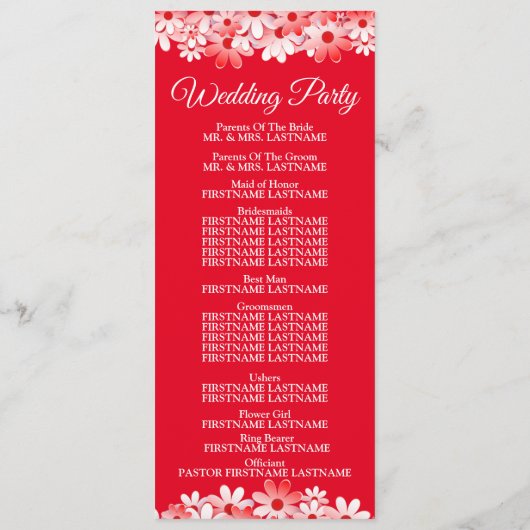 Elegant Red White Floral Wedding Programm (Rückseite)