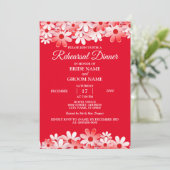 Elegant Red White Floral Wedding Rehearsal Dinner Einladung (Stehend Vorderseite)