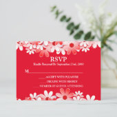 Elegant Red White Floral Wedding RSVP Karte (Stehend Vorderseite)