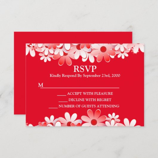 Elegant Red White Floral Wedding RSVP Karte (Vorne/Hinten)