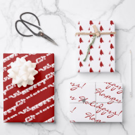 Elegant Red White Frohe Weihnachten glückliche Fei Geschenkpapier Set