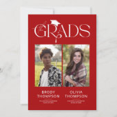 Elegant Red & White Joint Graduation Party Photo Einladung (Vorderseite)