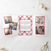 Elegant Red White Kariert Dreifach Gefaltete Urlaubskarte (Innenseite)