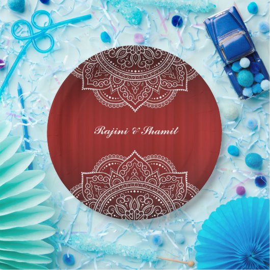Elegant Red White Mandala Indian Hindu Wedding Pappteller (Party)