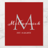 Elegant Red White Monogram Wedding Personalisiert Weinetikett (Einzelnes Label)