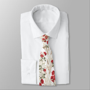 Elegant Red White Roses Botanical Neck Tie Krawatte