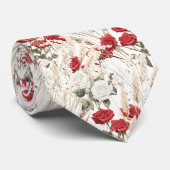 Elegant Red White Roses Botanical Neck Tie Krawatte (Gerollt)