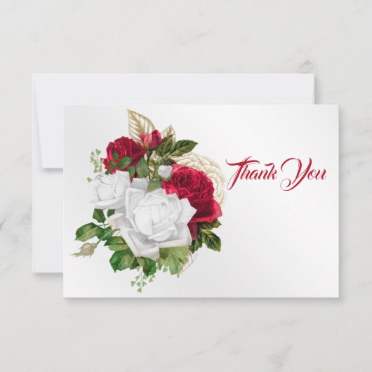 Elegant Red White Roses Bouquet Dankeskarte (Vorderseite)