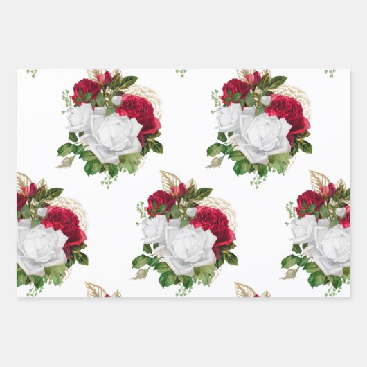 Elegant Red White Roses Bouquet Geschenkpapier Set (Vorderseite)