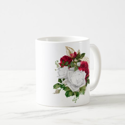 Elegant Red White Roses Bouquet Name Kaffeetasse (VorderseiteRechts)