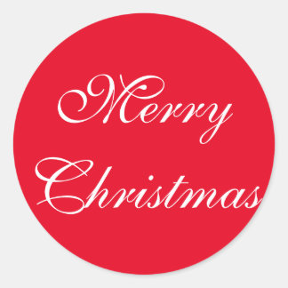 Elegant Red White Script Frohe Weihnachten Runder Aufkleber