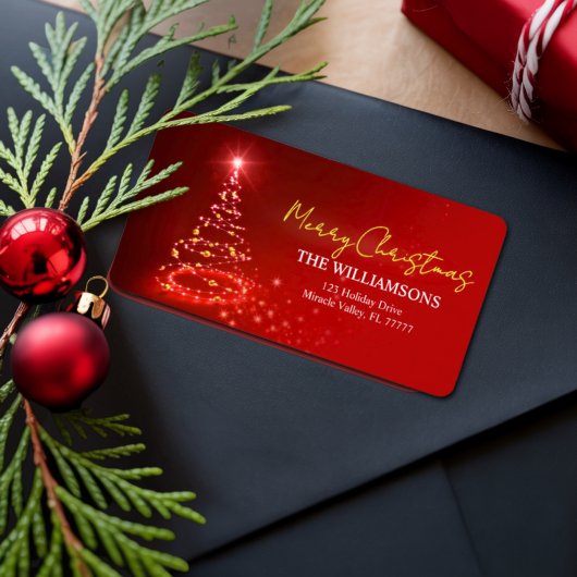 Elegant Red White und Gold Weihnachtsnamen Adressaufkleber