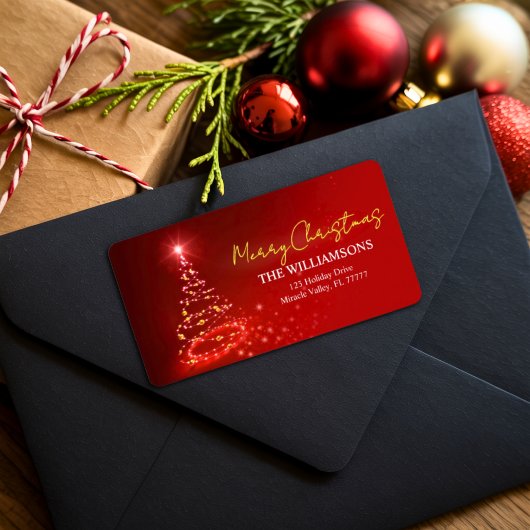 Elegant Red White und Gold Weihnachtsnamen Adressaufkleber