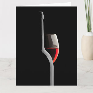 Elegant Red Wine Glass & Bottle. Black Background Dankeskarte