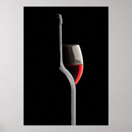 Elegant Red Wine Glass & Bottle. Black Background Poster (Vorne)