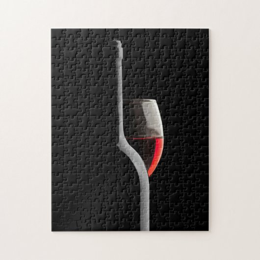 Elegant Red Wine Glass & Bottle. Black Background Puzzle (Vertikal)