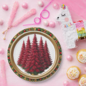 Elegant Red Wreath Berries Gold Merry Xmas tree Pappteller (Party)