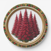 Elegant Red Wreath Berries Gold Merry Xmas tree Pappteller (Vorderseite)