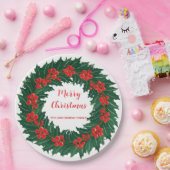 Elegant Red Wreath Holly Berries Christmas Green Pappteller (Party)