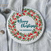 Elegant Red Wreath Holly Berries Gold Merry Xmas Button (Beispiel)