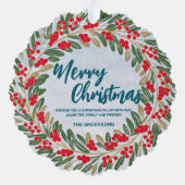 Elegant Red Wreath Holly Berries Gold Merry Xmas Ornament Karte (Rückseite)