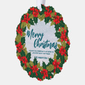 Elegant Red Wreath Holly Berries Gold Merry Xmas Ornament Karte (Links)