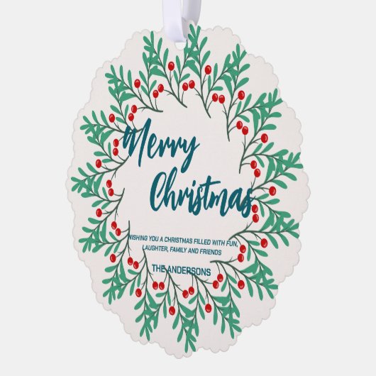 Elegant Red Wreath Holly Berries merry Xmas tree Ornament Karte (Links)