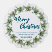 Elegant Red Wreath Holly Berries merry Xmas tree Ornament Karte (Rückseite)