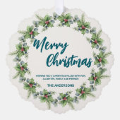 Elegant Red Wreath Holly Berries merry Xmas tree Ornament Karte (Vorderseite)
