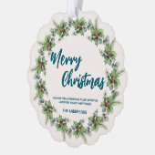 Elegant Red Wreath Holly Berries merry Xmas tree Ornament Karte (Links)