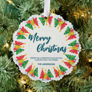 Elegant Red Wreath Holly Berries merry Xmas tree Ornament Karte