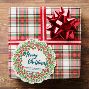 Elegant Red Wreath Holly Berries merry Xmas tree Ornament Karte