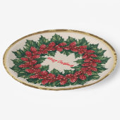 Elegant Red Wreath Holly Berries Weihnachten Gold Pappteller (Schrägansicht)