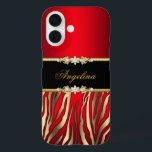 Elegant Red Zebra Black Gold iPhone 16 Hülle<br><div class="desc">Elegante klassische Red Zebra Black Gold Animal Print Girly. Imitats Diamond Jewel Add Name Initials Glitzer (Achtung,  das Bild wird dunkler auf Fall erscheinen) Fabuläre Produkt für Frauen,  Mädchen,  Zizzago erstellt dieses Design BITTE BEACHTEN Sie alle flachen Bilder! Sie haben KEINEN echten Glitzer,  Diamanten Juwelen oder echte Bögen!!</div>
