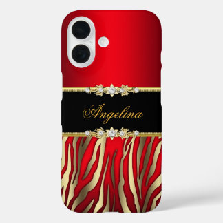 Elegant Red Zebra Black Gold iPhone 16 Hülle