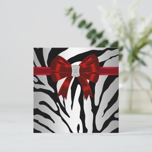 Elegant Red Zebra Party Einladung (Stehend Vorderseite)