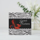 Elegant Red Zebra Sweet 16 Party Einladungen (Stehend Vorderseite)