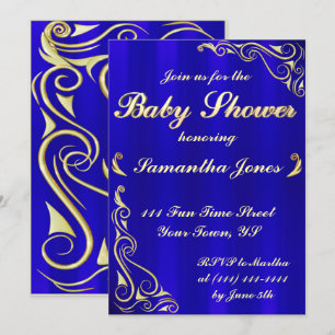 Elegant Regal Golden Royal Blue Baby Dusche Einladung