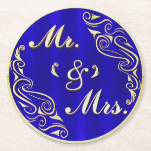 Elegant Regal Golden Typografy MR & MRS. Wedding Runder Pappuntersetzer