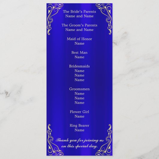 Elegant Regal Golden Typografy Wedding Programm (Rückseite)