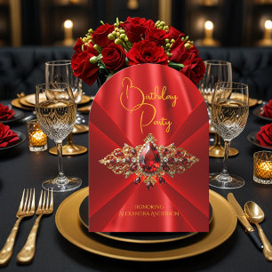 Elegant Regal Red Birthday Gold Jewel Imitats Seid Einladung