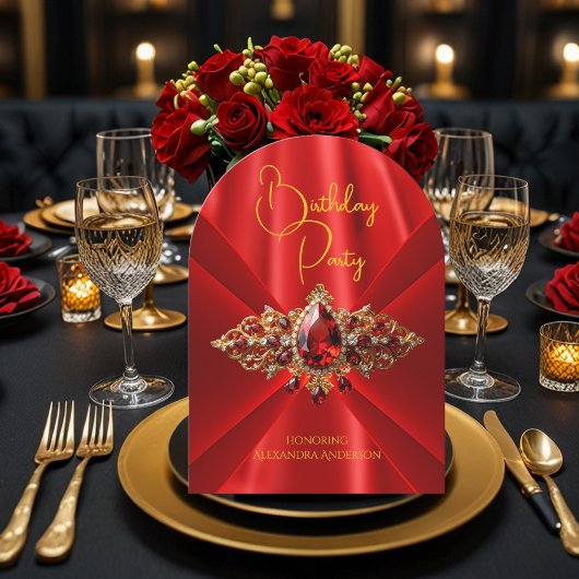 Elegant Regal Red Birthday Gold Jewel Imitats Seid Einladung